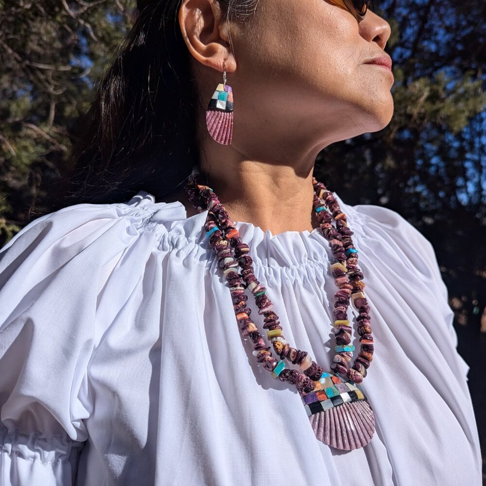 Genuine Native American Handmade Necklace Earrings Set Santo‎ Domingo Kewa **